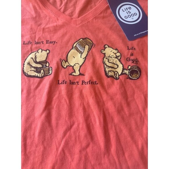 NWT Life is Good Pink V Neck Short Sleeve Life Isn't Easy T Shirt Size X Small - Picture 2 of 4